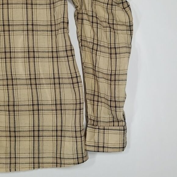 Missguided Blouse Women's Size 2 Button Up Long Puff Sleeve Plaid Tan Black - Picture 4 of 12